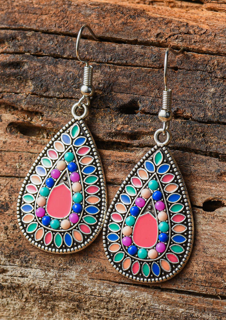 

Earrings Bohemian Colorful Water Drop Earrings in Pink. Size