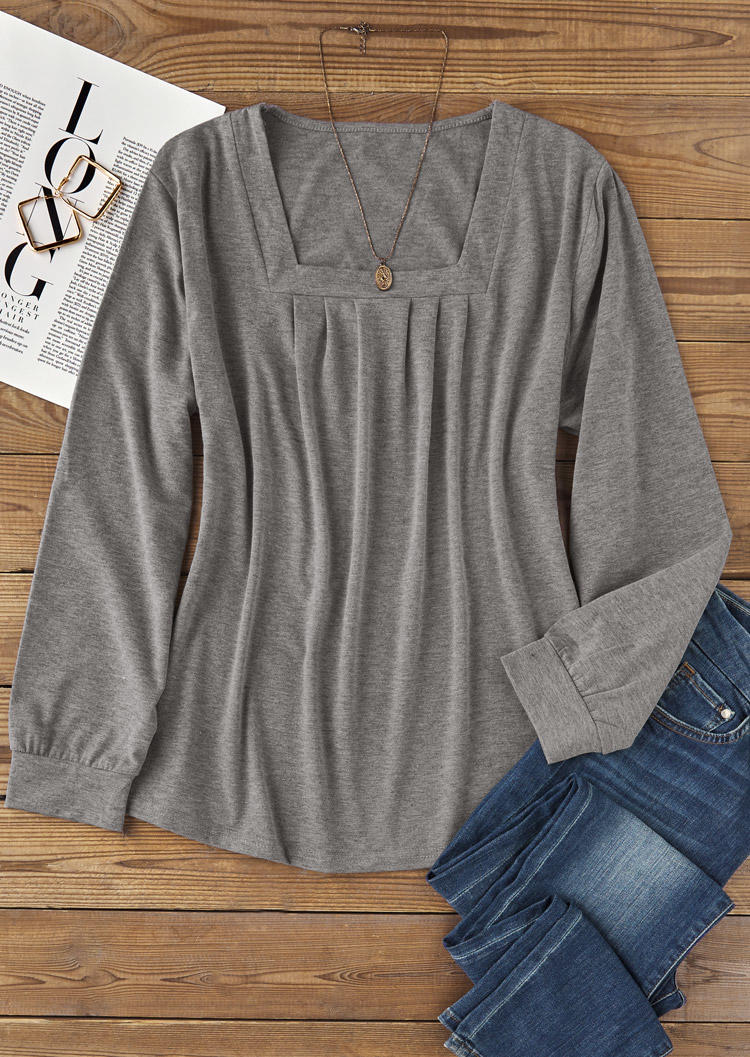 

Blouses Ruffled Square Collar Long Sleeve Blouse - Light Grey in Gray. Size
