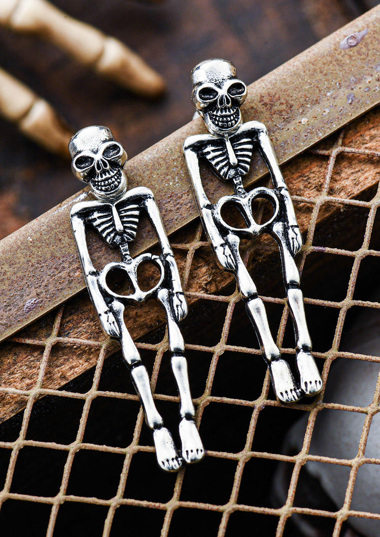 

Earrings Halloween Skeleton Gothic Stud Earrings in Silver. Size