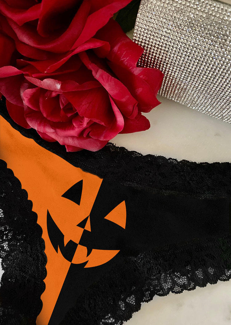 

Panties Halloween Pumpkin Face Lace Splicing Panties in Multicolor. Size