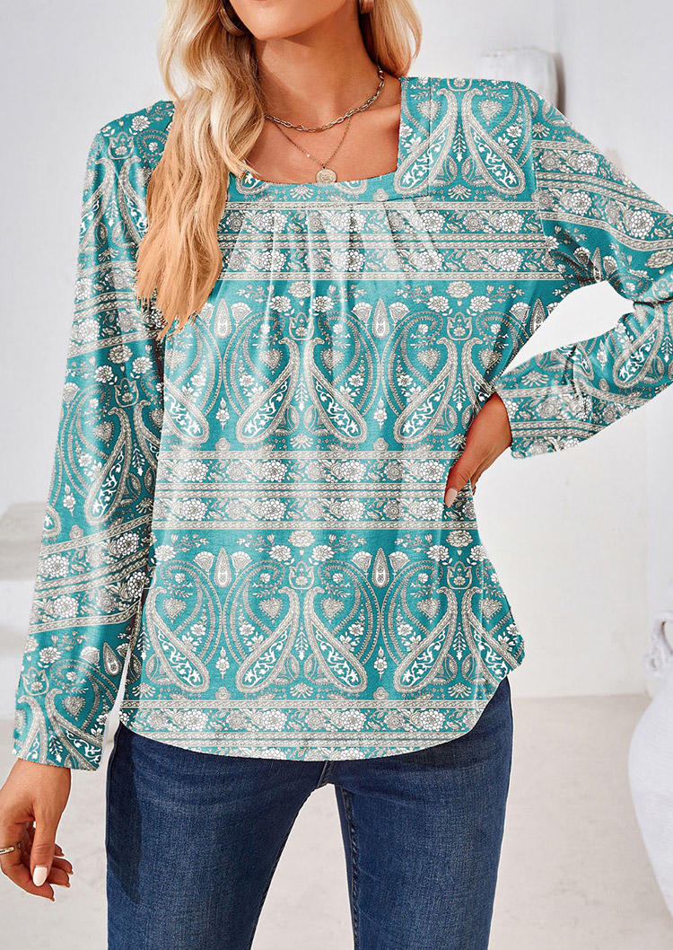 

Blouses Paisley Western Ruffled Long Sleeve Blouse in Multicolor. Size