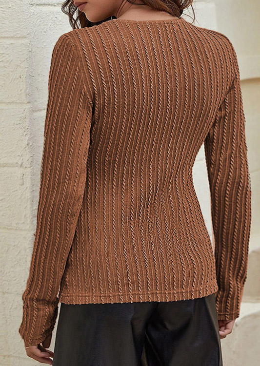 

Blouses Lace Up Long Sleeve Blouse in Brown. Size