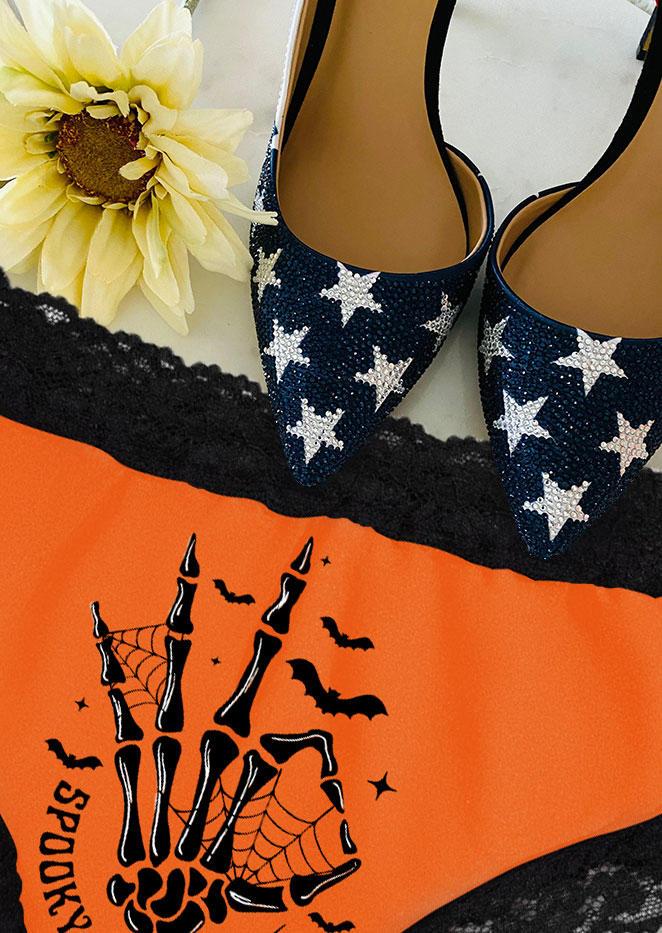 

Panties Halloween Spooky Season Bat Spider Skeleton Hand Lace Splicing Panties in Orange. Size
