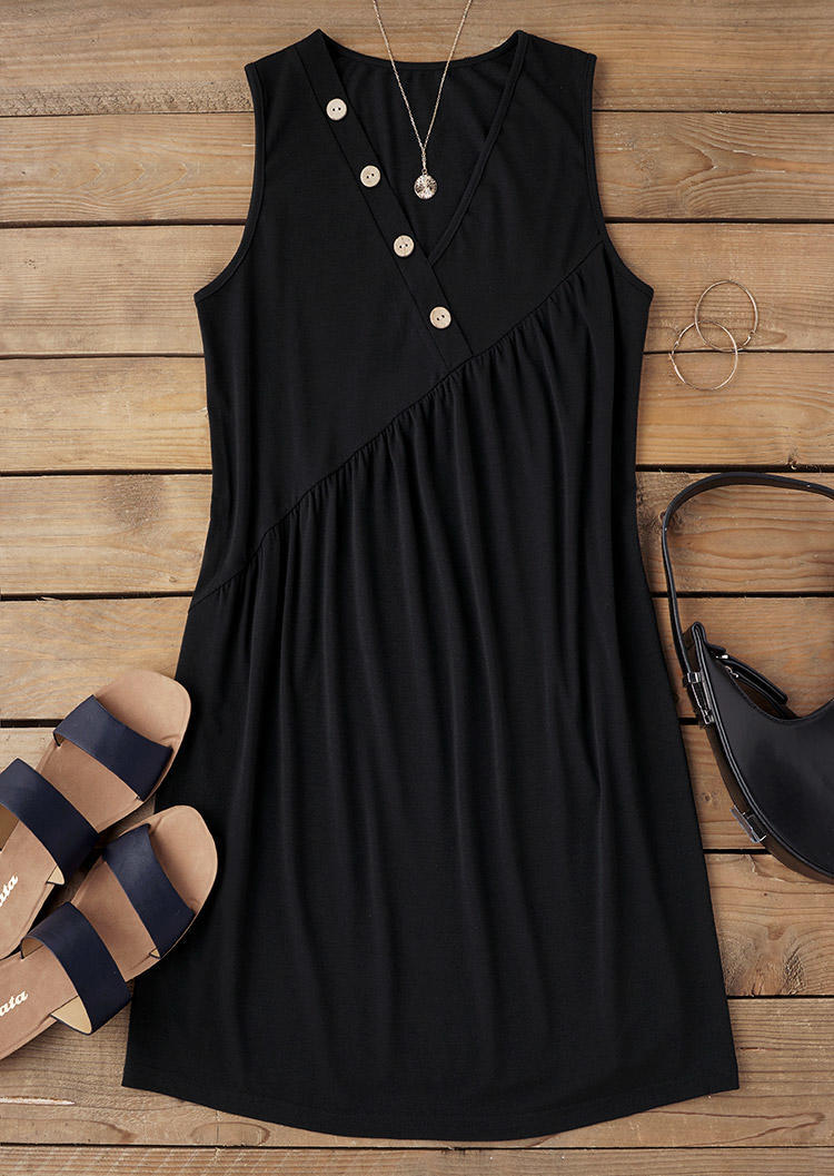 

Mini Dresses Ruffled Button Sleeveless Mini Dress in Black. Size: L,M,,XL