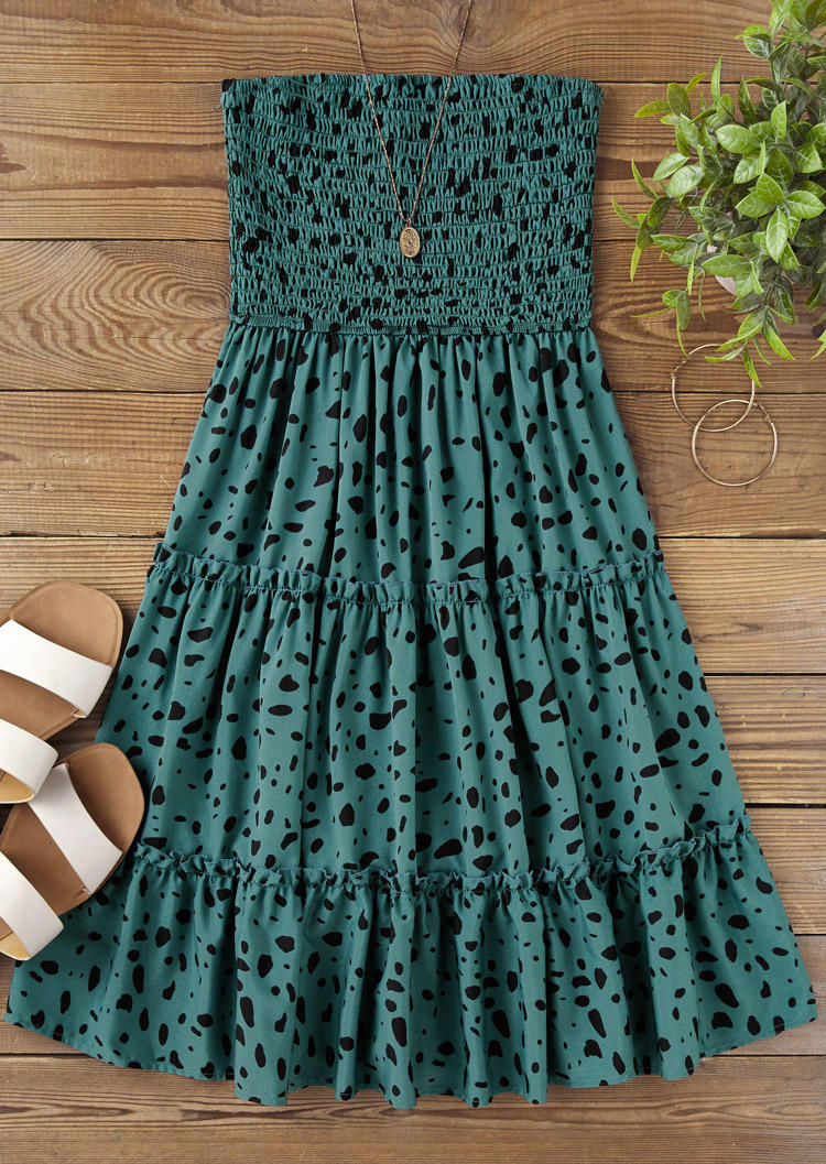 

Mini Dresses Dot Ruffled Smocked Strapless Bandeau Mini Dress in Multicolor. Size: L,M,,XL