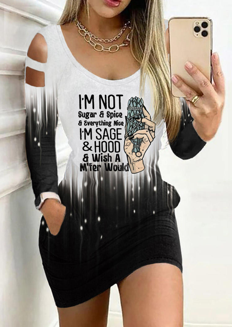 Halloween I'm Not Sugar & Spice & Everything Nice I'm Sage & Hood Cold Shoulder Mini Dress - Black