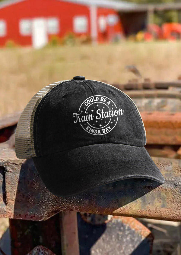 

Hats Could Be A Train Station Kinda Day Baseball Cap in Black. Size