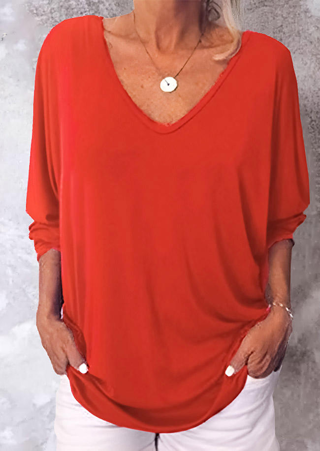 

Blouses Button Three Quarter Sleeve Blouse in Red. Size