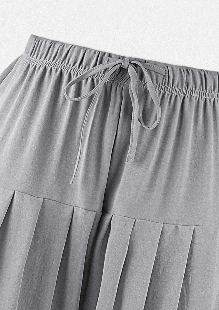 Pleated Drawstring Comfortable Loose Radish Pants - Gray