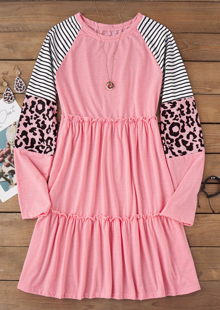 

Mini Dresses Striped Leopard Long Sleeve Mini Dress in Pink. Size: L,M,,XL