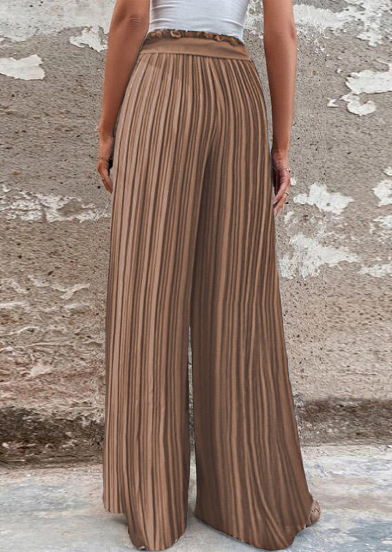 

Pants Pleated High Waist Chiffon Wide Leg Pants in Khaki. Size