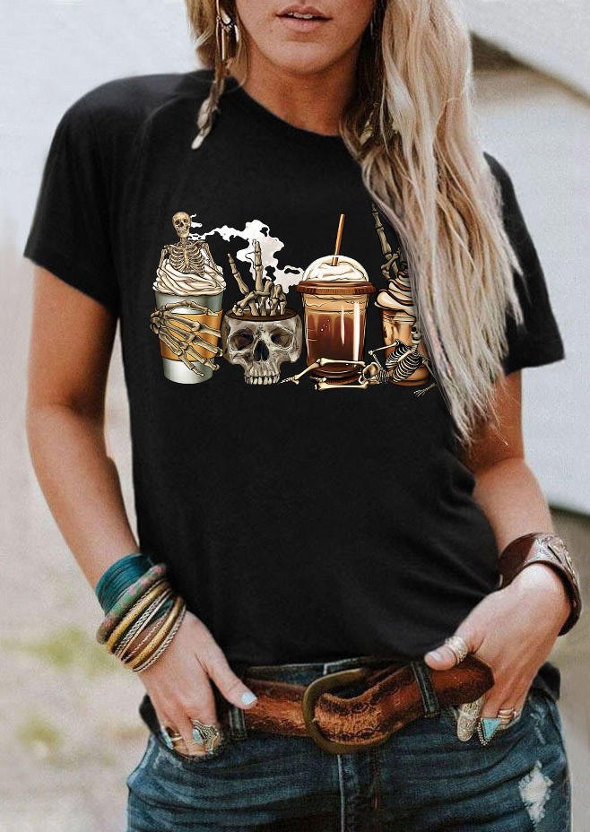

T-shirts Tees Halloween Skeleton Hand O-Neck T-Shirt Tee in Black. Size