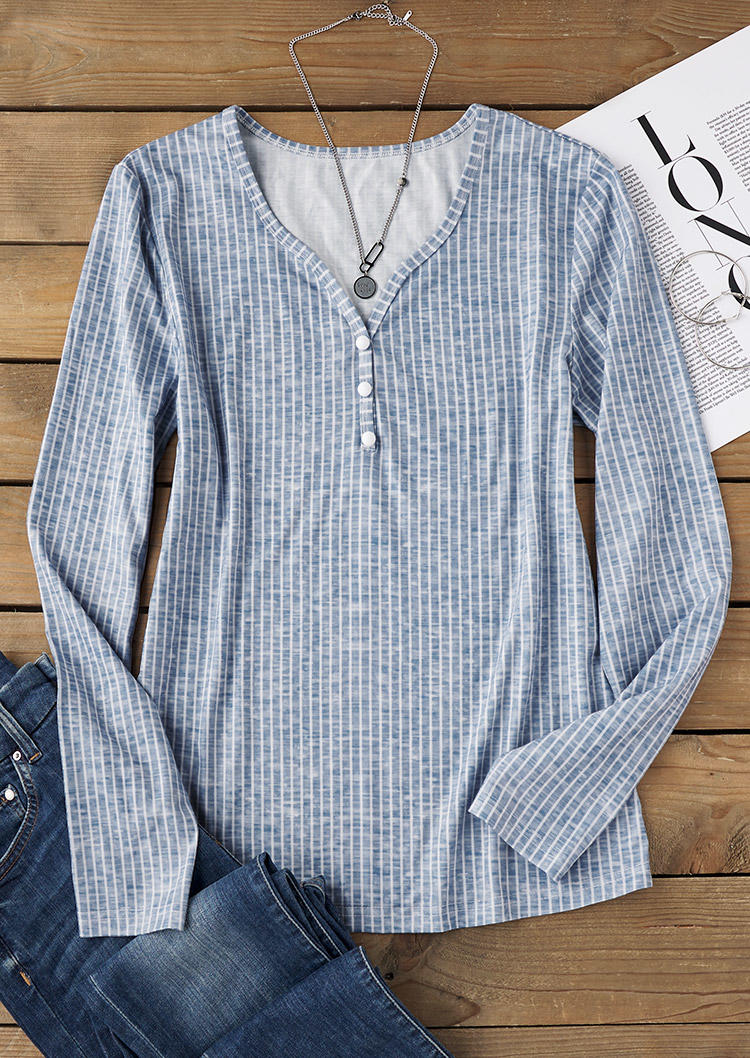 

Blouses Vertical Striped Button Long Sleeve Blouse in Multicolor. Size