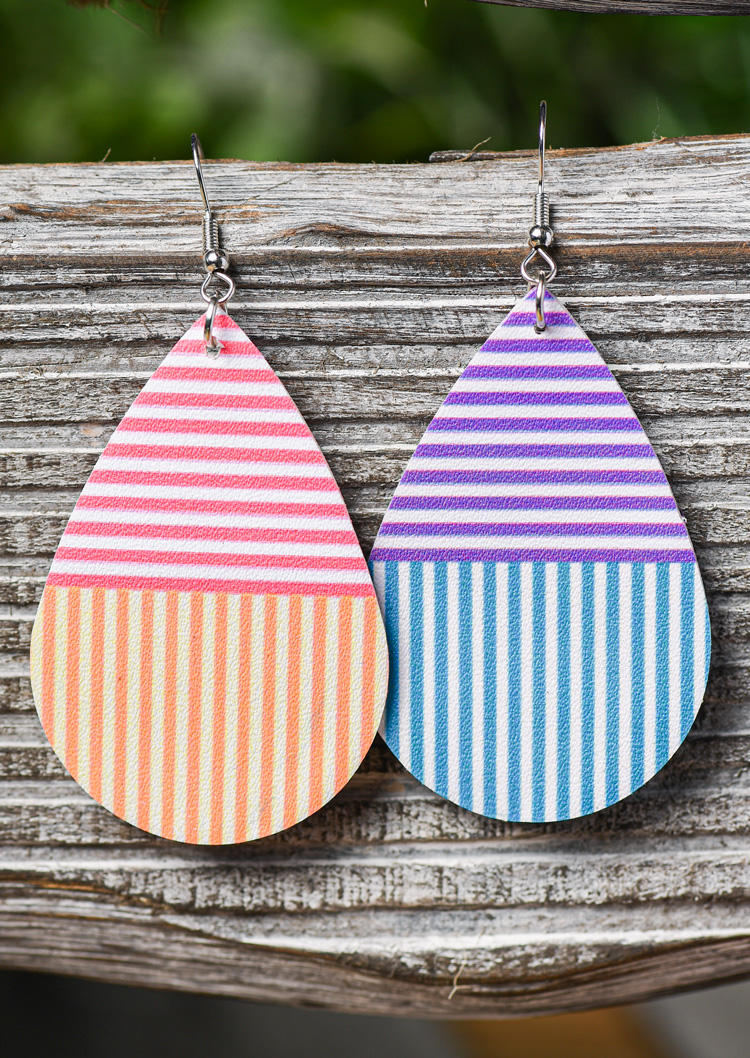 Colorful Striped Water Drop Hook Earrings