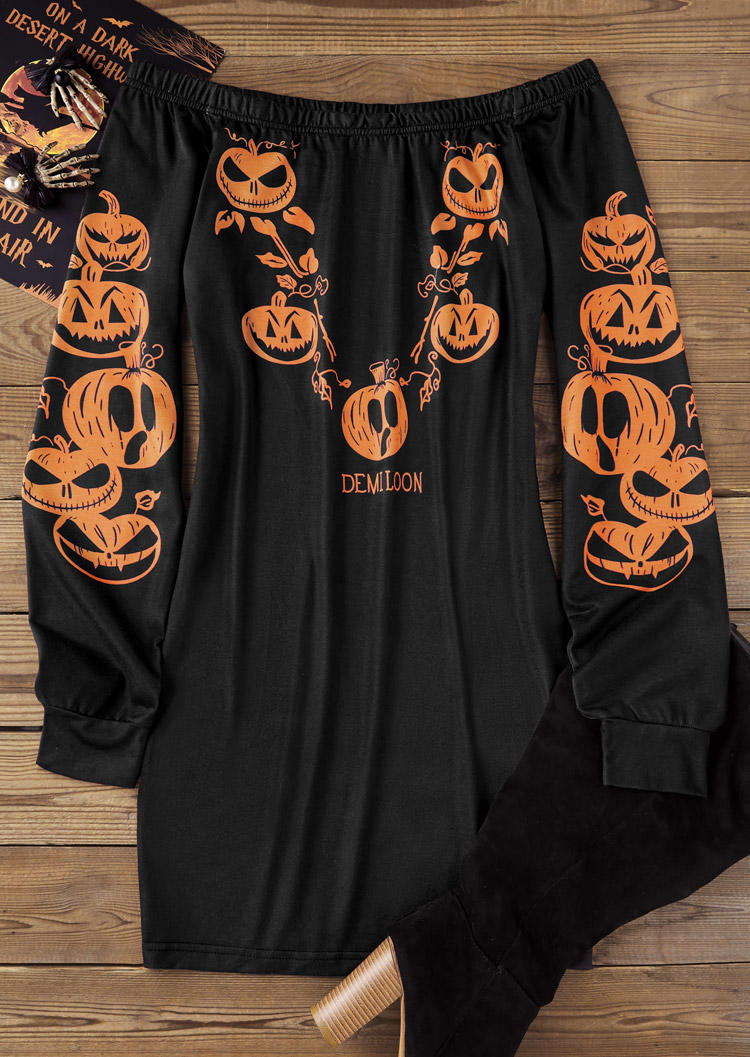 

Sweatshirt Dresses Halloween Pumpkin Face Off Shoulder Sweatshirt Dress in Black. Size: L,M,,XL