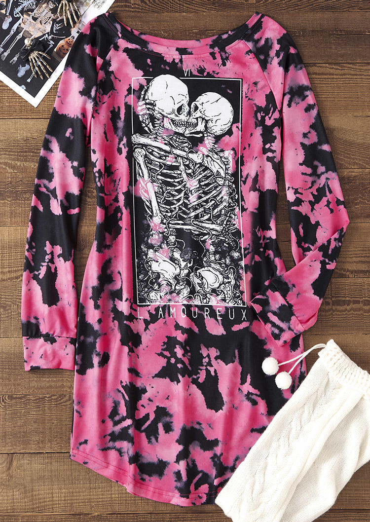 

Sweatshirt Dresses Halloween Tie Dye Skeleton Long Sleeve Sweatshirt Dress in Multicolor. Size