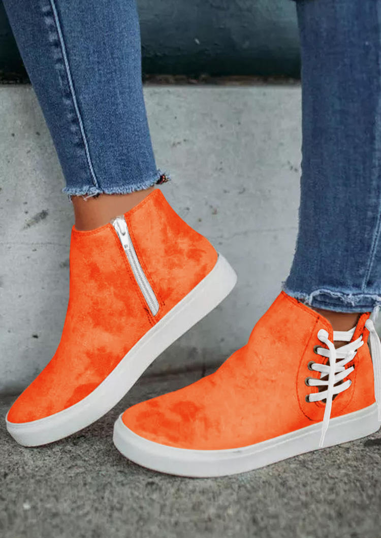 

Sneakers Lace Up Zipper Round Toe Flat Sneakers in Orange. Size: ,38,39,40,41