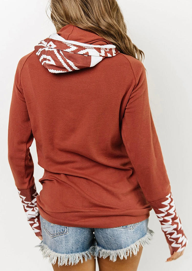 

Hoodies Western Aztec Geometric Long Sleeve Pullover Hoodie - Brick Red in Red. Size: L,M,,XL