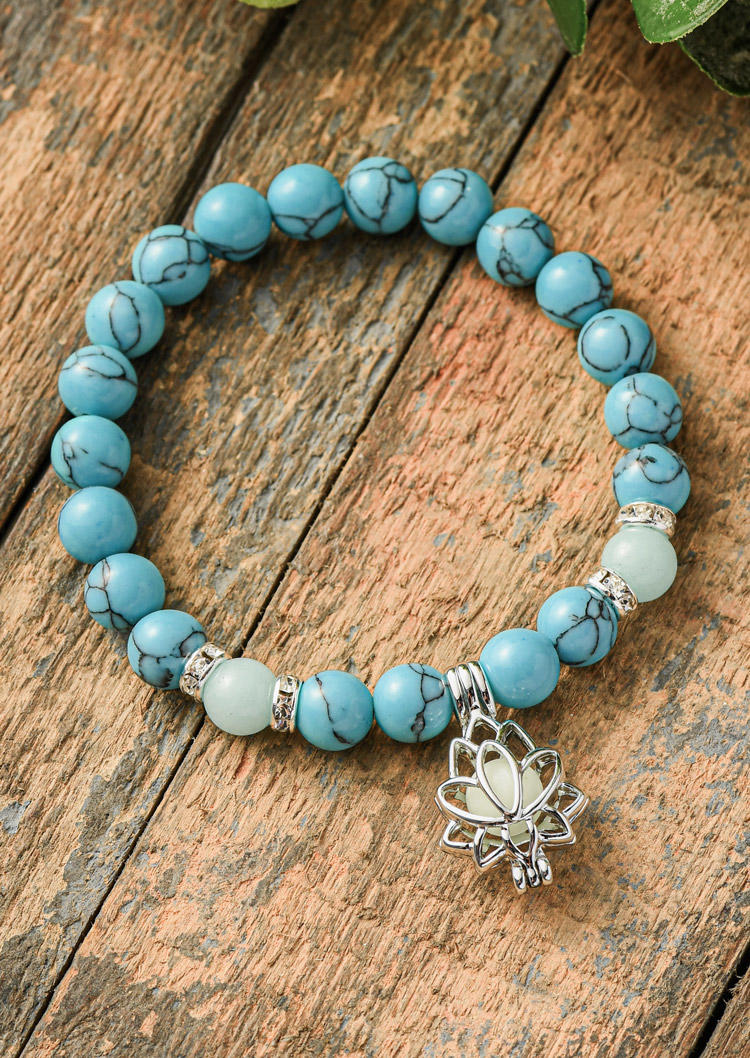

Bracelet Luminous Moon Lotus Turquoise Stone Yoga Prayer Bracelet in Blue. Size