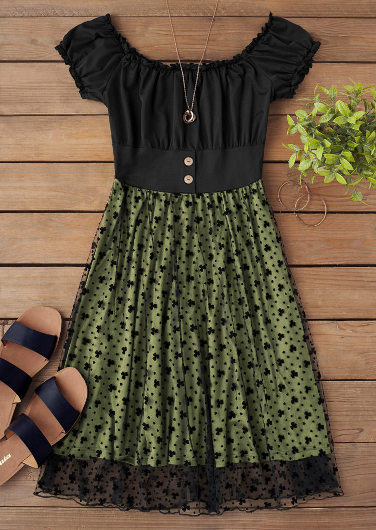 

Mini Dresses Floral Lace Ruffled Button Mini Dress - Army Green in Green. Size: L,M,,XL