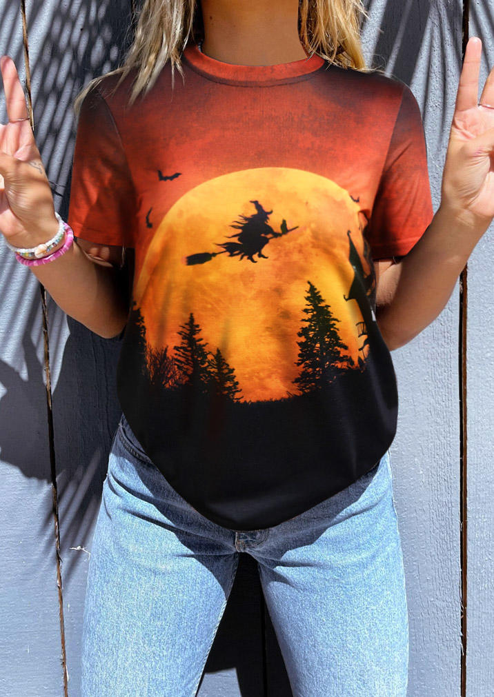 

T-shirts Tees Halloween Witch O-Neck T-Shirt Tee in Multicolor. Size: L,M,,XL