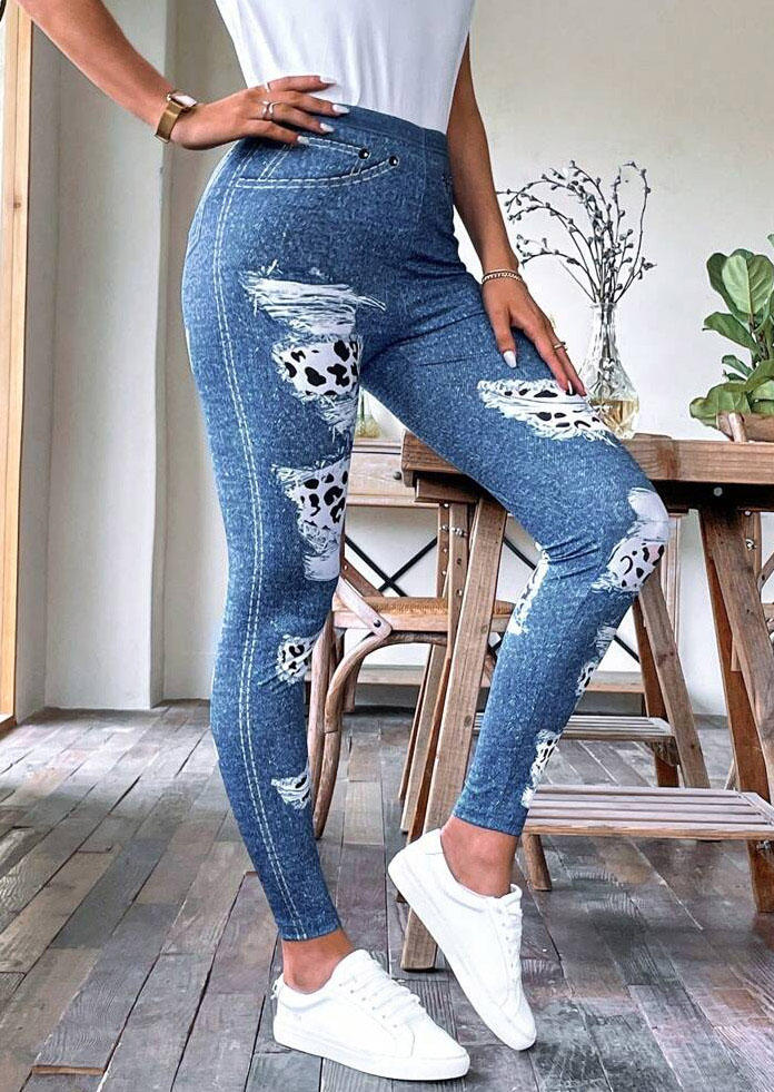 

Leggings Leopard Fake Pocket Elastic Waist Skinny Leggings in Blue. Size: L,M,,XL