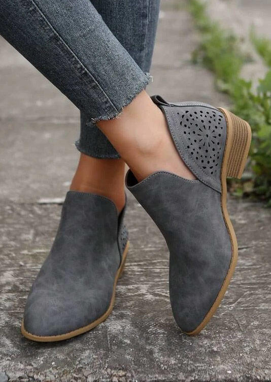 

Boots Perforated Western Chunky Ankle Boots in Gray. Size