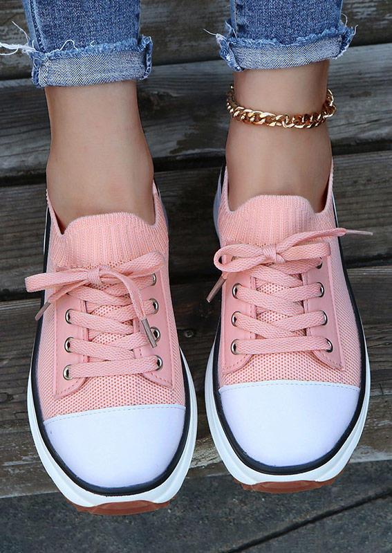 

Sneakers Breathable Lace Up Round Toe Platform Sneakers in Pink. Size