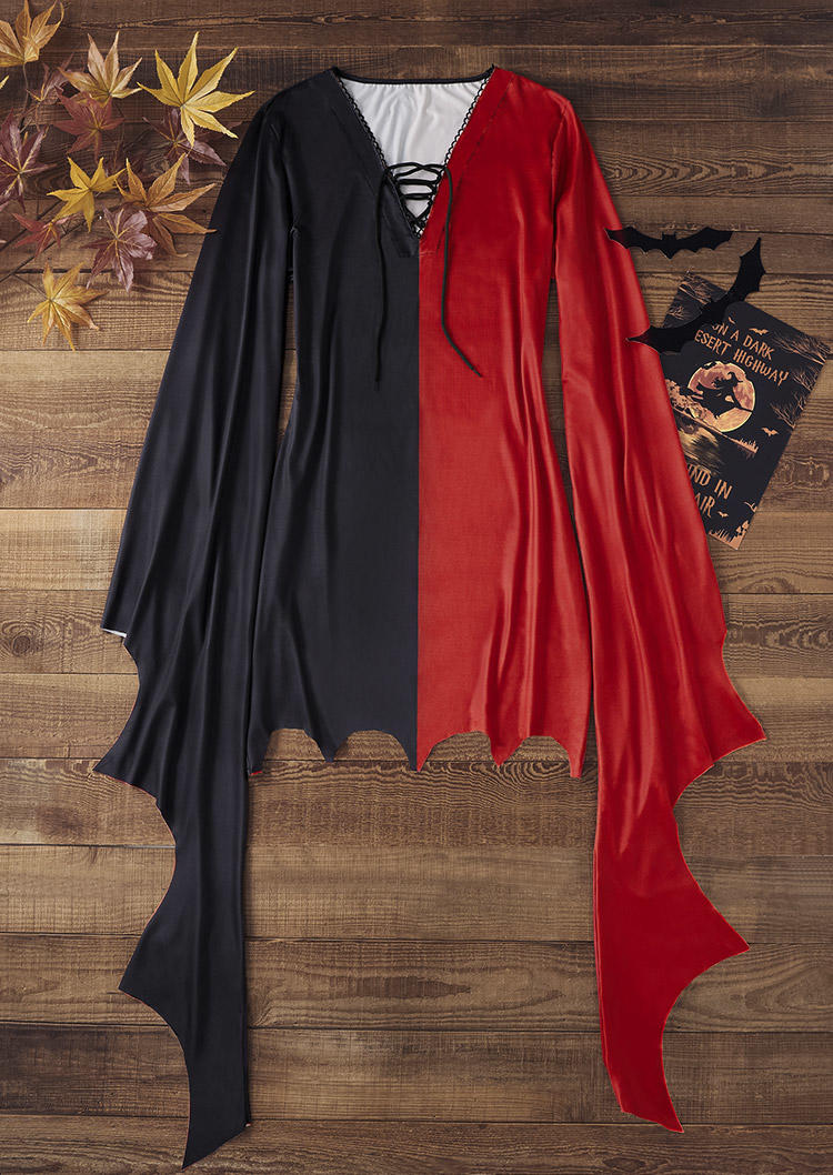 

Bodycon Dresses Halloween Color Block Lace Up Batwing Sleeve Bodycon Dress in Multicolor. Size: L,M,,XL