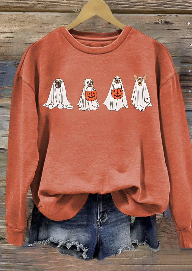 

Sweatshirts Halloween Ghost Pumpkin Face Sweatshirt in Orange. Size: L,M,,XL