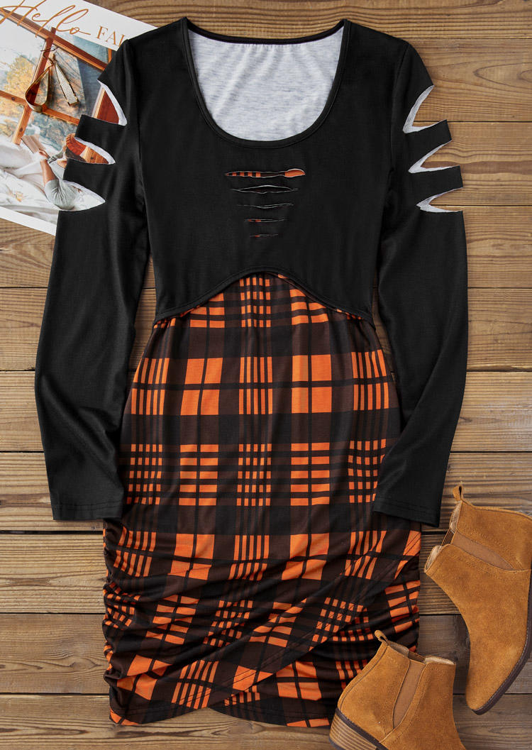 

Bodycon Dresses Plaid Cut Out Wrap Bodycon Dress in Orange. Size: L,M,,XL