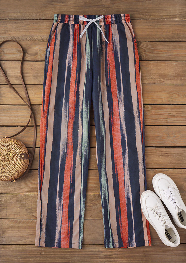

Pants Colorful Vertical Striped Pocket Drawstring Pants in Multicolor. Size