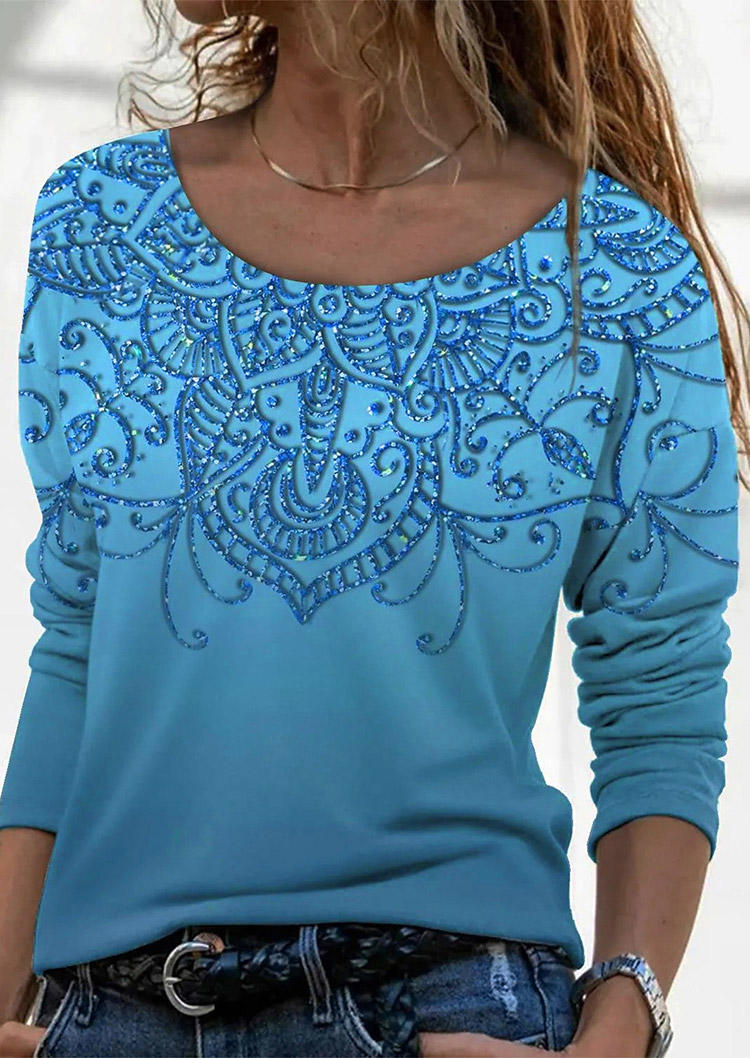 

Blouses Ombre Glitter Graphic Long Sleeve Blouse in Multicolor. Size