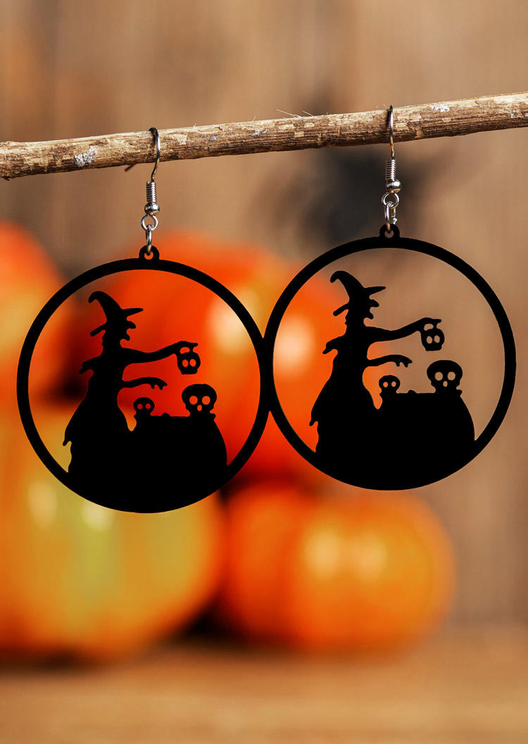

Earrings Halloween Witch Ghost Silhouette Acrylic Glass Circle Earrings in Multicolor. Size