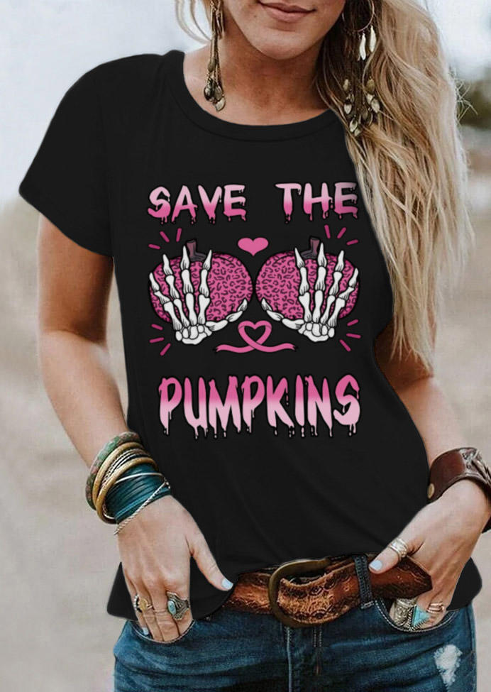 

T-shirts Tees Save The Pumpkins Skeleton Hand Leopard T-Shirt Tee in Black. Size