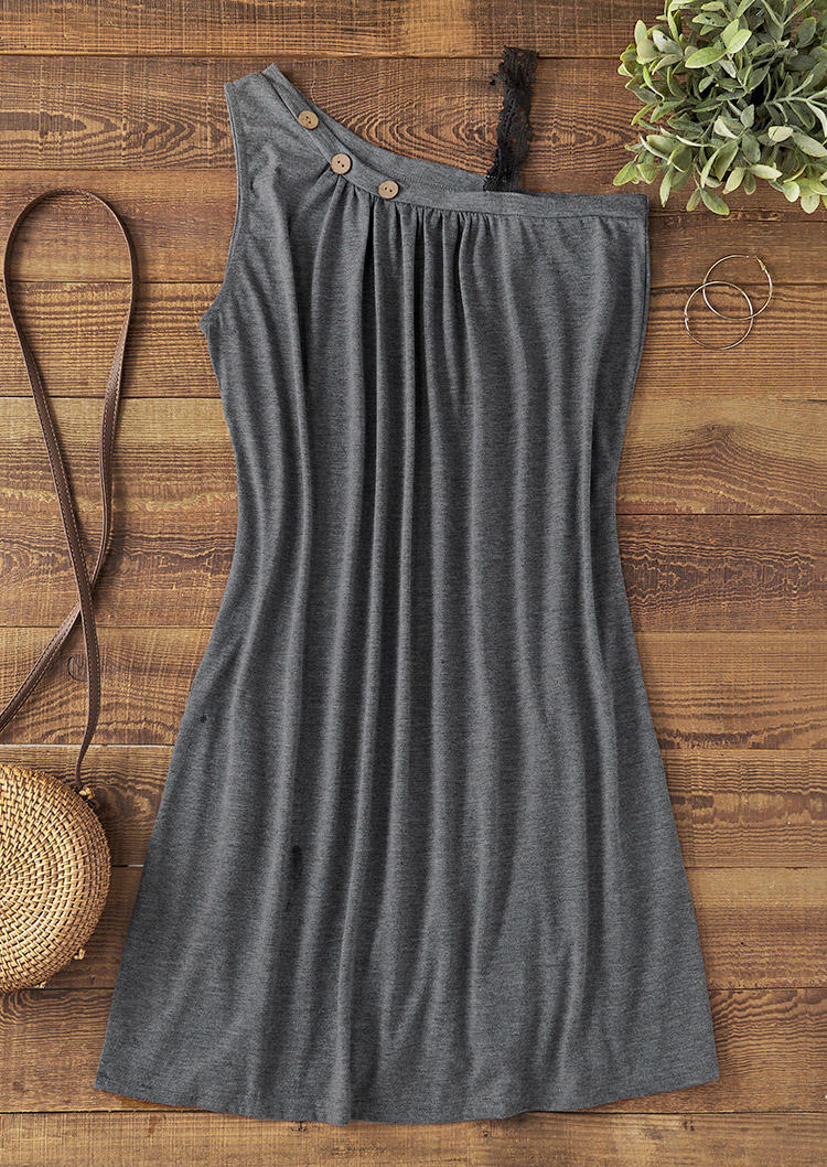 

Mini Dresses Lace Button Ruffled Mini Dress - Dark Grey in Gray. Size: L,M,,XL