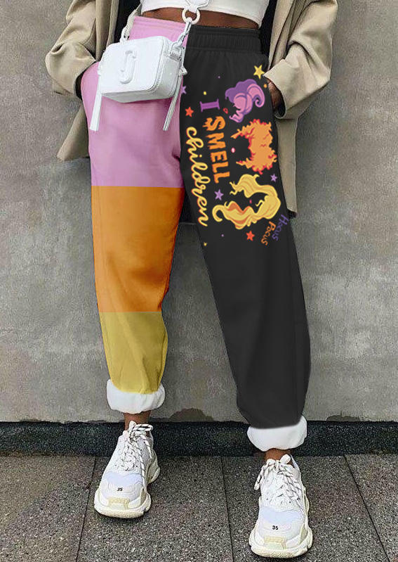

Pants Halloween I Smell Children Witch Color Block Pocket Sweatpants in Multicolor. Size: L,M,,XL