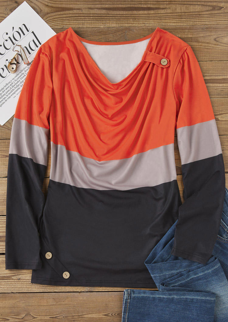 

Blouses Color Block Button Cowl Neck Blouse in Multicolor. Size: L,M,,XL