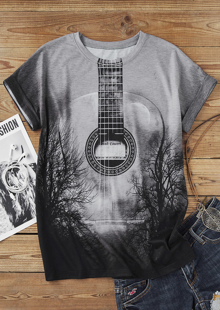 

T-shirts Tees Guitar Inspired Reflection Landscape T-Shirt Tee in Multicolor. Size