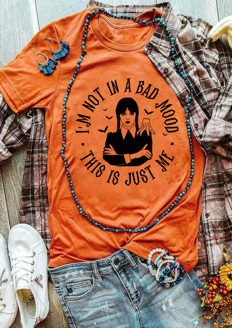 

T-shirts Tees Halloween I' Not In A Bad Mood This Is Just Me T-Shirt Tee in Orange. Size: L