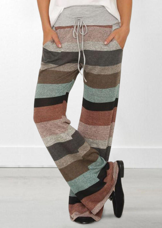 

Pants Colorful Striped Drawstring Wide Leg Pants in Multicolor. Size