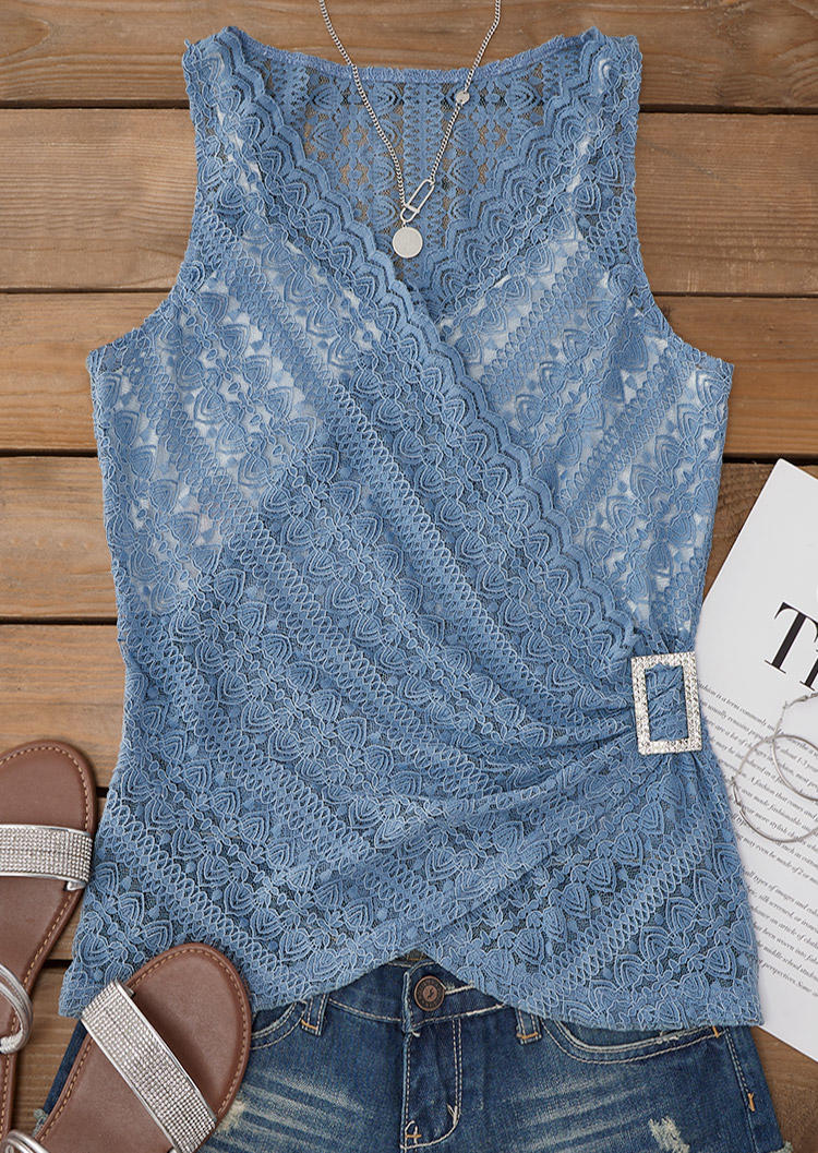 

Tank Tops Lace Wrap Fake Two-Piece Tank Top in Blue. Size: ,3XL
