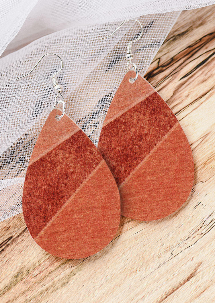 Color Block PU Leather Water Drop Earrings