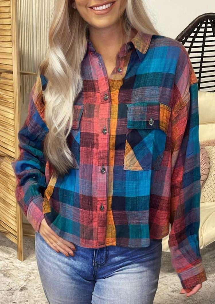 

Shirts Plaid Button Pocket Turn-Down Collar Shirt in Multicolor. Size: L,M,,XL