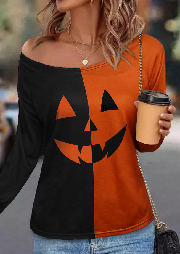 

Sweatshirts Halloween Pumpkin Face Color Block Cut Out Sweatshirt in Multicolor. Size: L,M,,XL