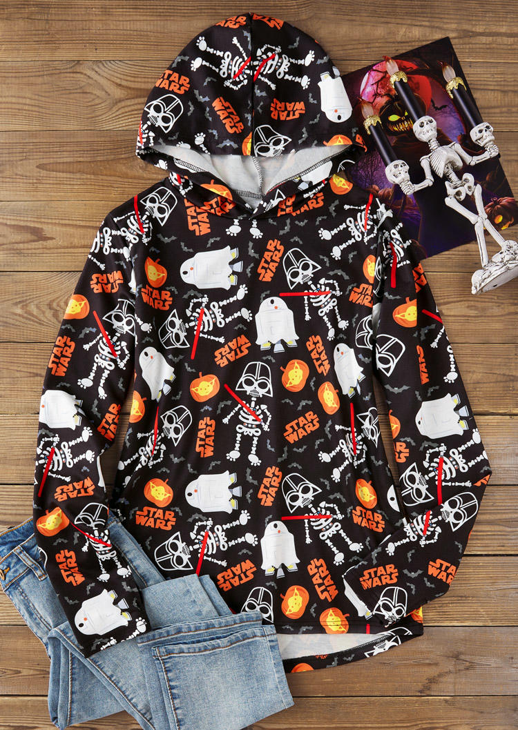 

Hoodies Halloween Pumpkin Face Ghost Skeleton Thumbhole Hoodie in Multicolor. Size: L,M,,XL
