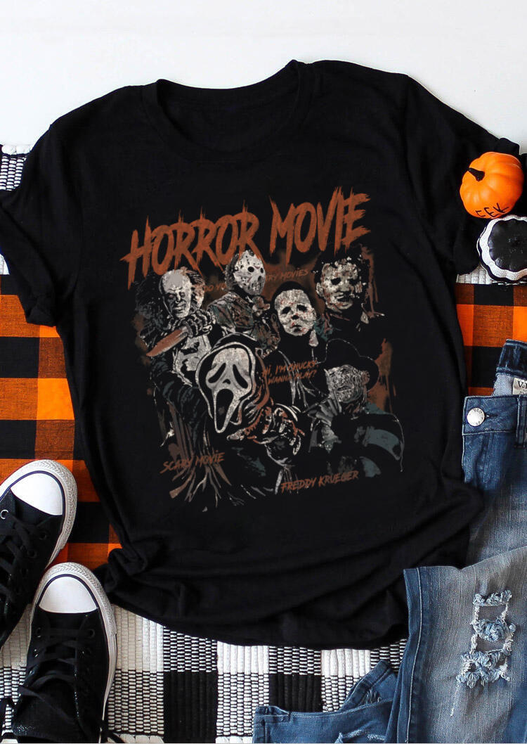 

T-shirts Tees Halloween Horror Movie O-Neck T-Shirt Tee in Black. Size