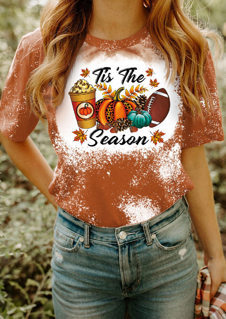 

T-shirts Tees Tis' The Season Leopard Pumpkin Soccer Bleached T-Shirt Tee in Orange. Size: M,,XL