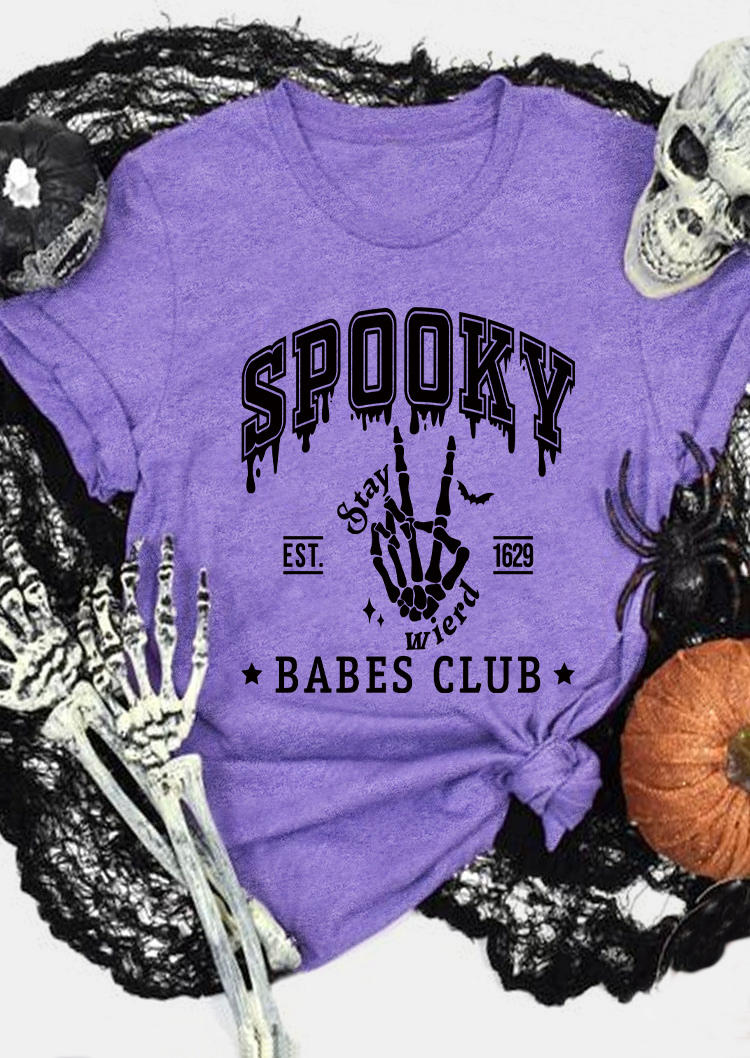 

T-shirts Tees Halloween Spooky Babes Club Skeleton Hand T-Shirt Tee in Purple. Size: L,M,,XL