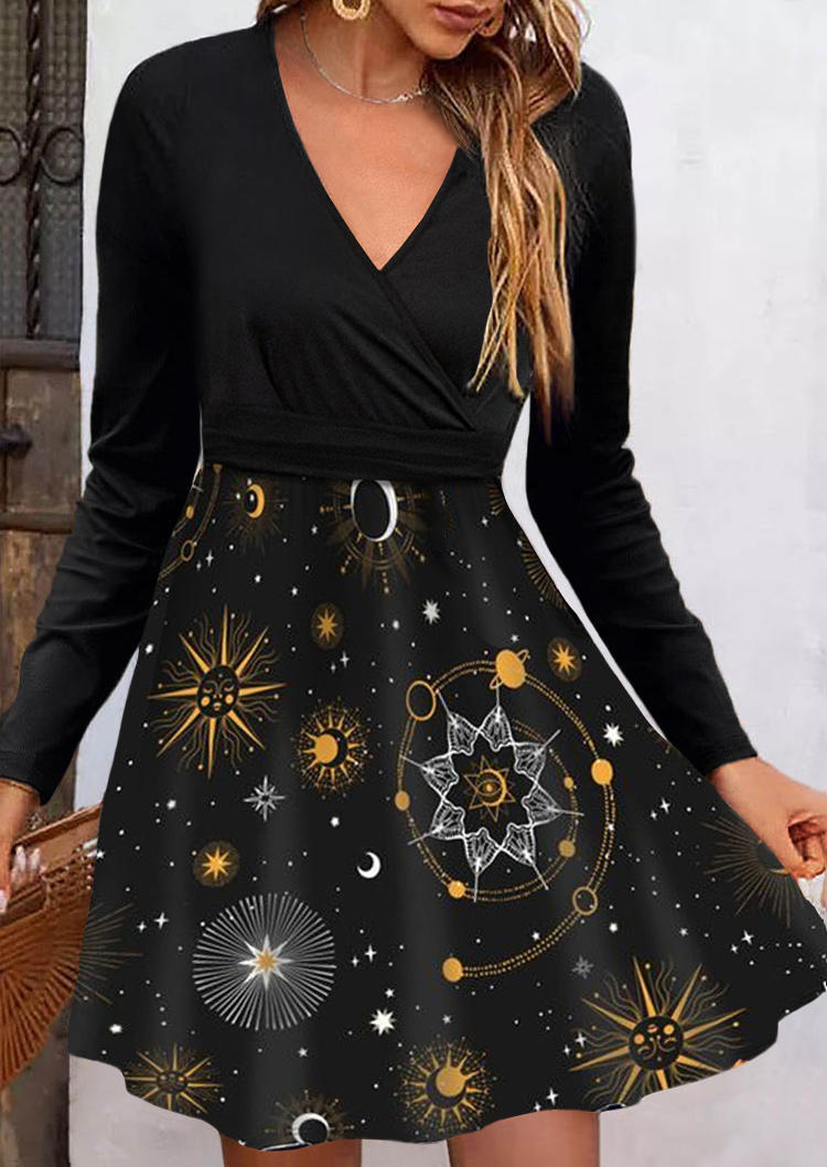 

Mini Dresses Moon Sun Star Wrap Long Sleeve Mini Dress in Black. Size: L,M,,XL